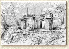 Maya Illustrations and Drawings of Ruins, Temples and Structures of Homul by Steve Radzi