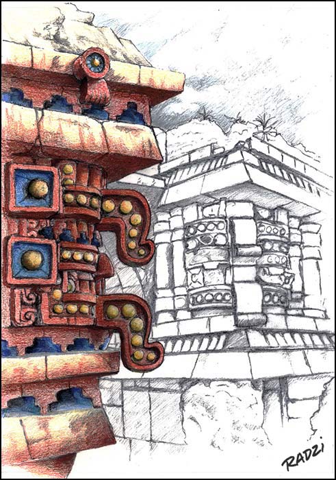 Steve Radzi illustrations of Maya structures