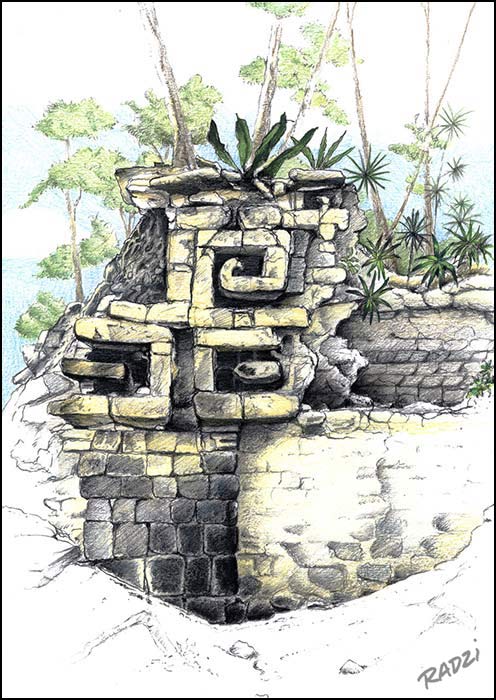 Steve Radzi illustrations of Maya structures