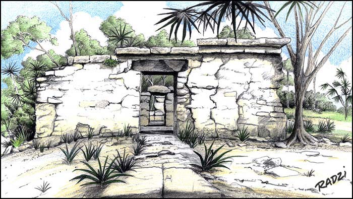 Steve Radzi illustrations of Maya structures