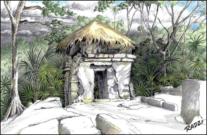 Steve Radzi illustrations of Maya structures