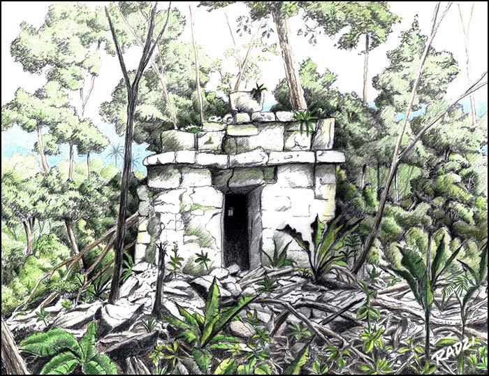 Steve Radzi illustrations of Maya structures