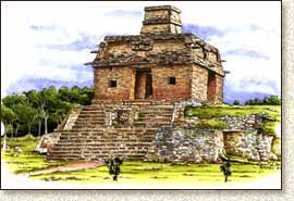 Maya ruins illustration of Dzibichaltun by Steve Radzi