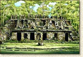 Maya temple drawing Yaxilan by Steve Radz
