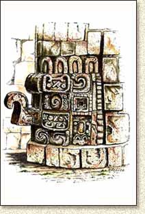 Mayan illustration of Uxmal Mask by Steve Radzi